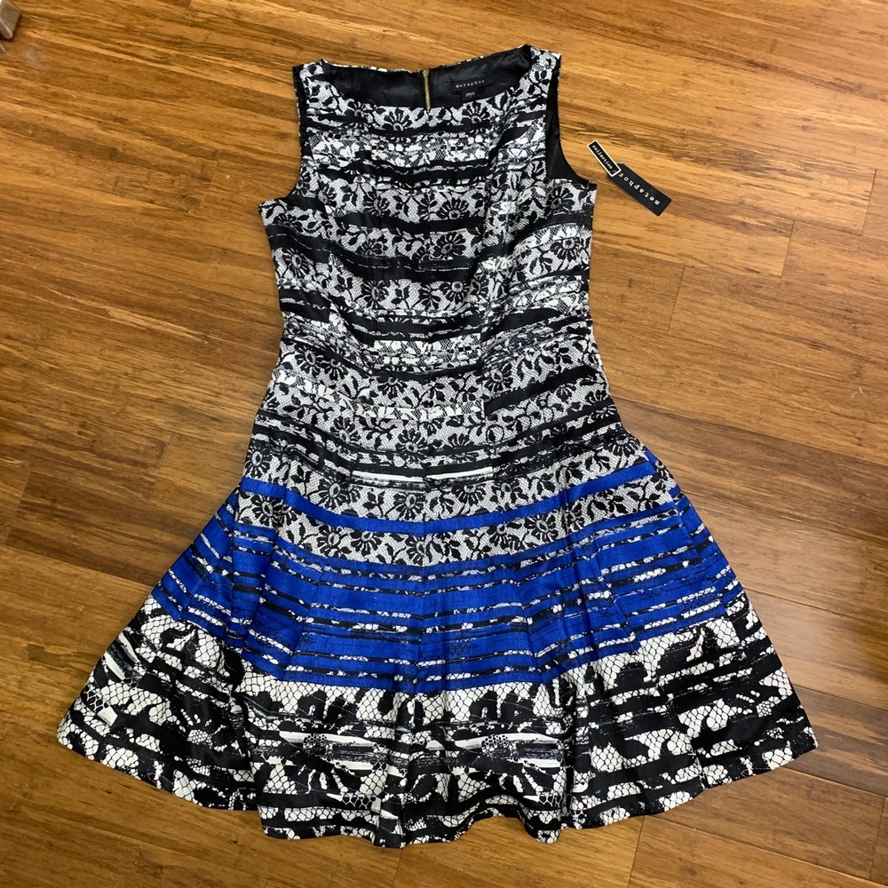 Metaphor Fit & Flare Dress‎ Womens Size 8 Lace Striped Sleeveless Party Cocktail
